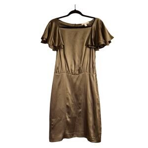 Banana Republic Bronze Goddess Silk Flutter Sleeve Square Neck Dress